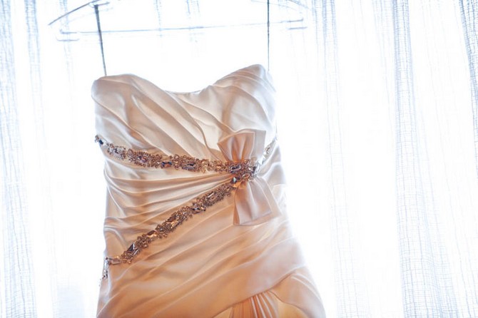 silk silver wedding dres